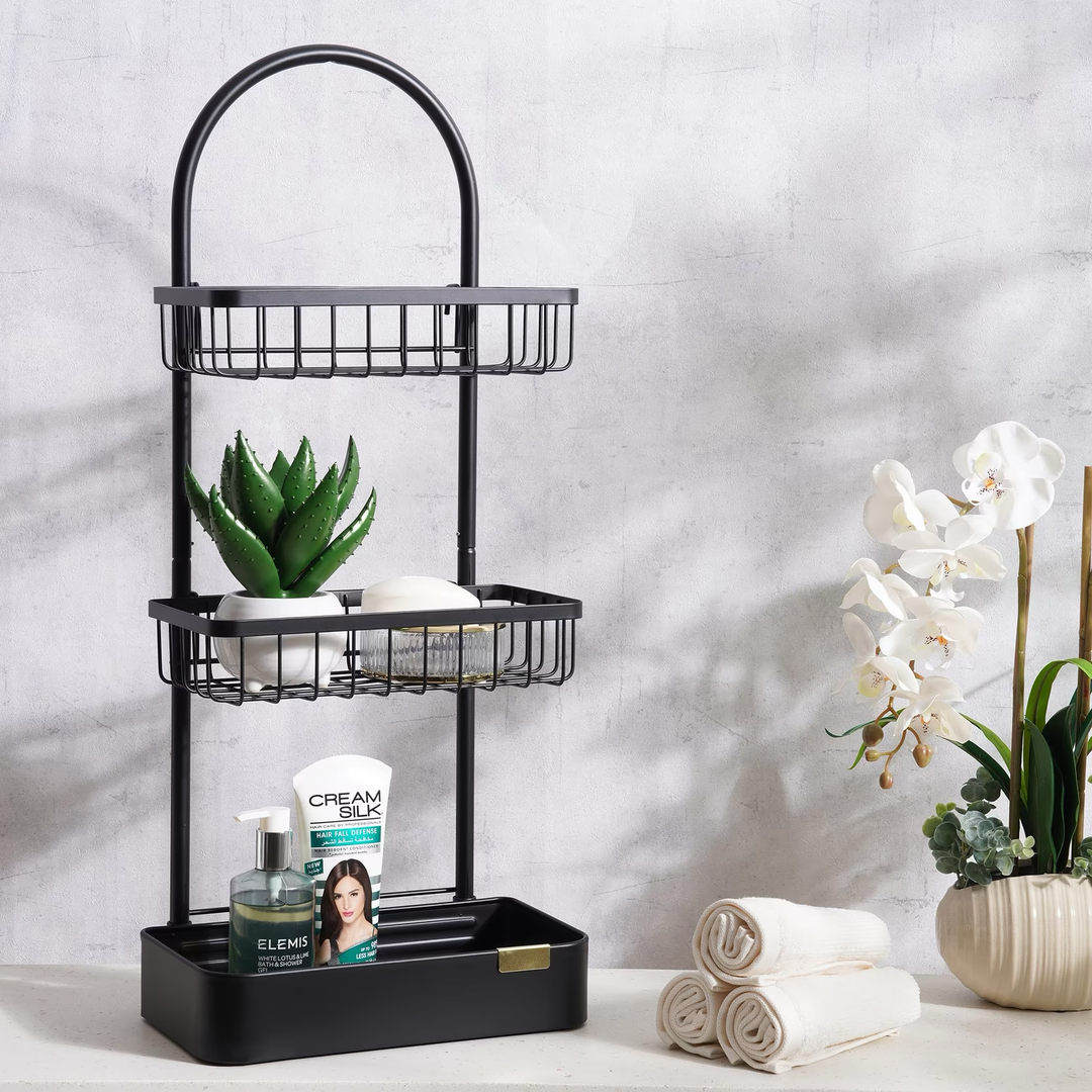 3 Tier Metal Shower Caddy Black Bathroom Organizer