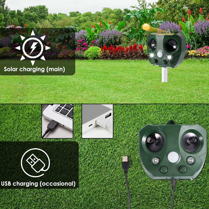Solar Powered Ultrasonic Animal Repeller Waterproof IP44