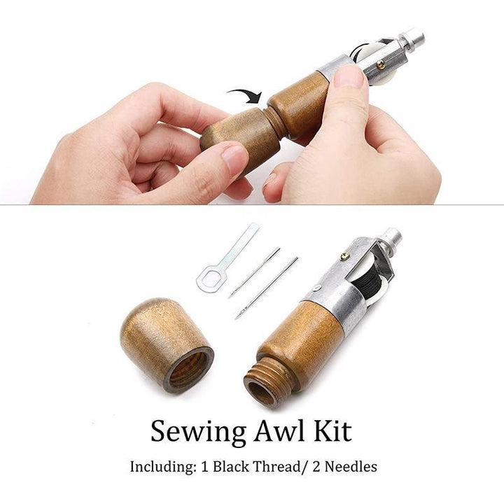 Hand Sewing Awl Kit with Stainless Steel Needles and Waxed Thread