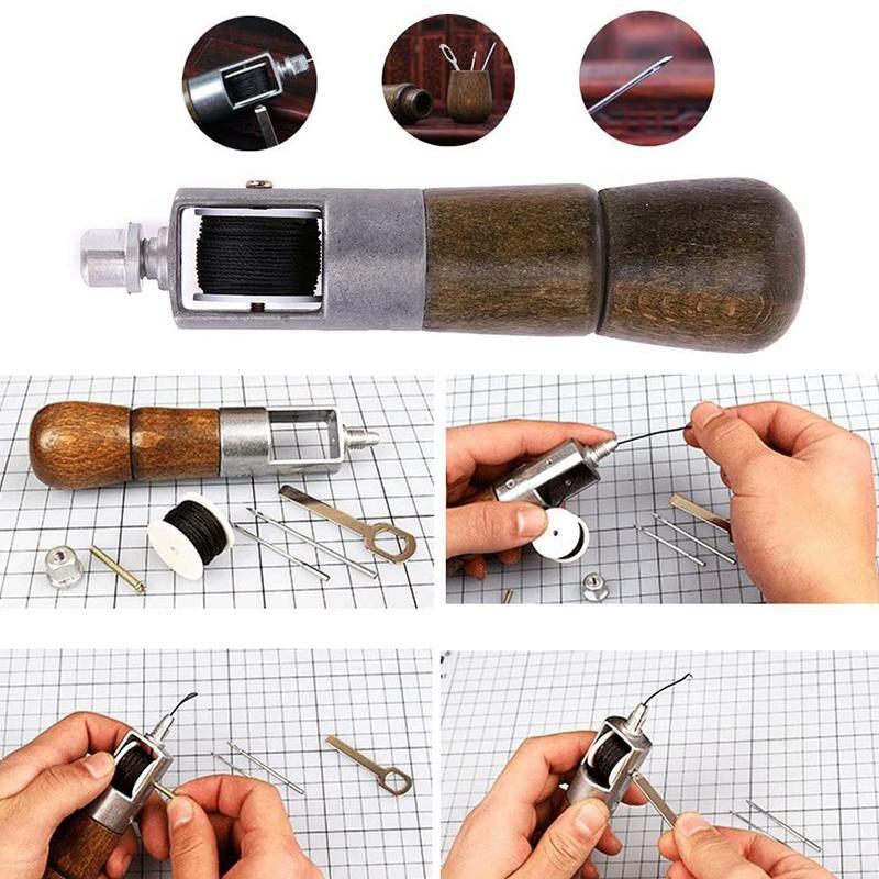 Hand Sewing Awl Kit with Stainless Steel Needles and Waxed Thread