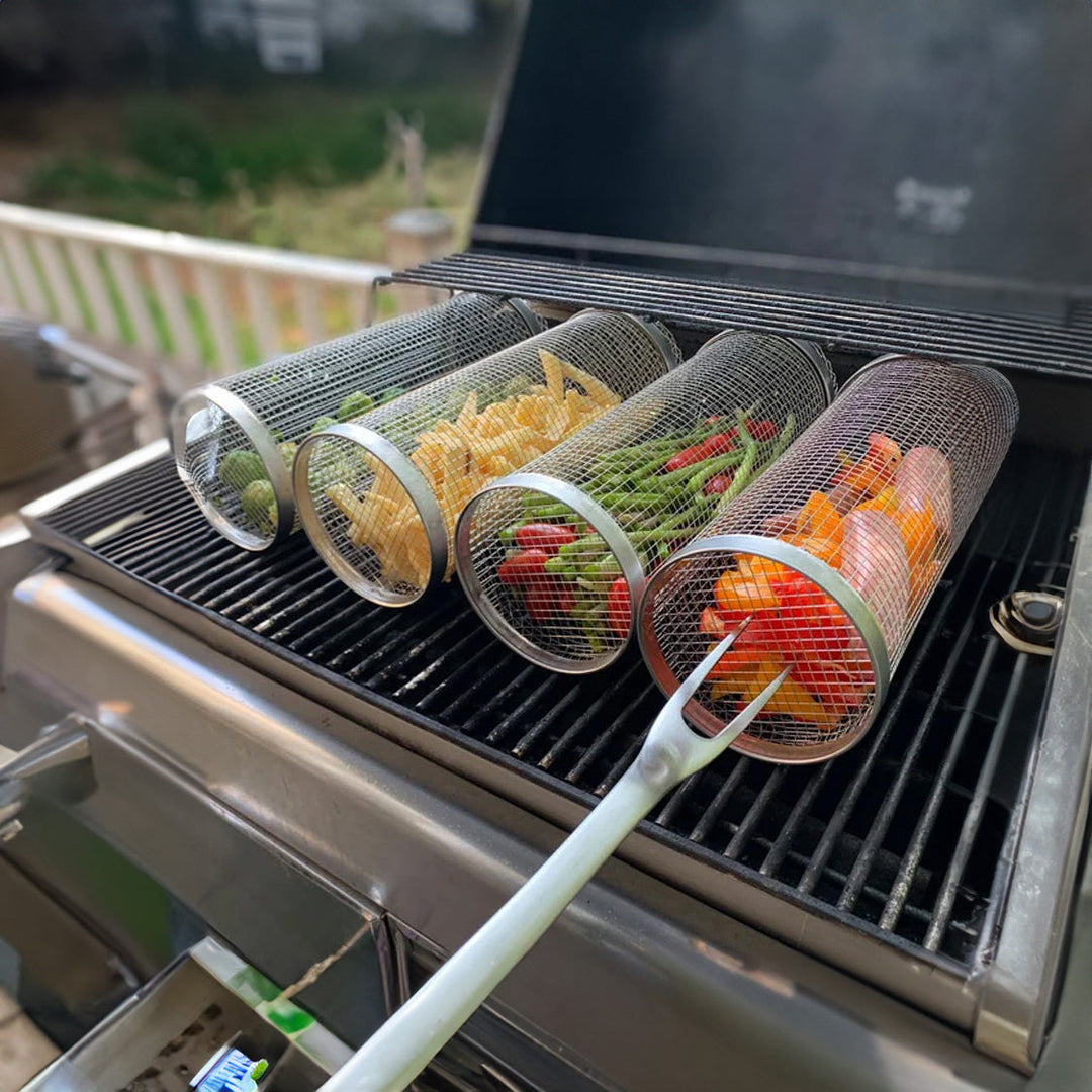 Unisex Stainless Steel Grill Basket Rolling Design - Lenila
