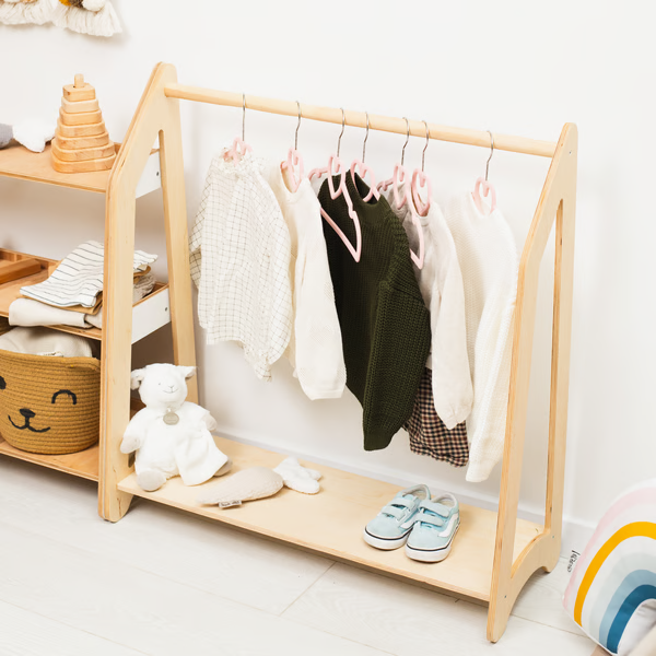 Toddler Wooden Clothing Rack Montessori Natural Style - Lenila