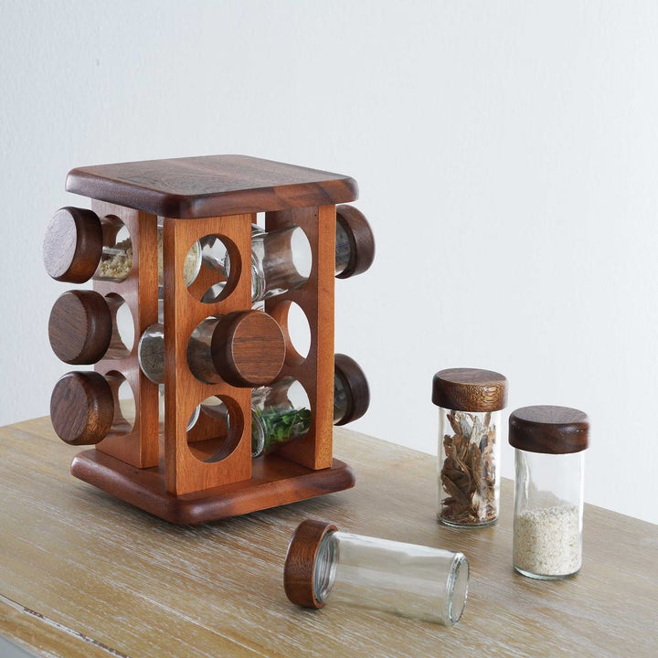 Rotating Spice Rack Glass Jars 12 Piece