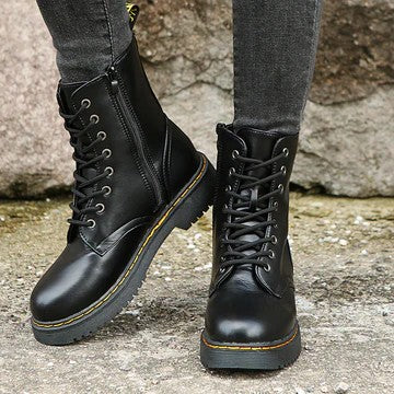 Womens Ankle Boots Lace-Up Side Zipper Low Block Heel - Lenila