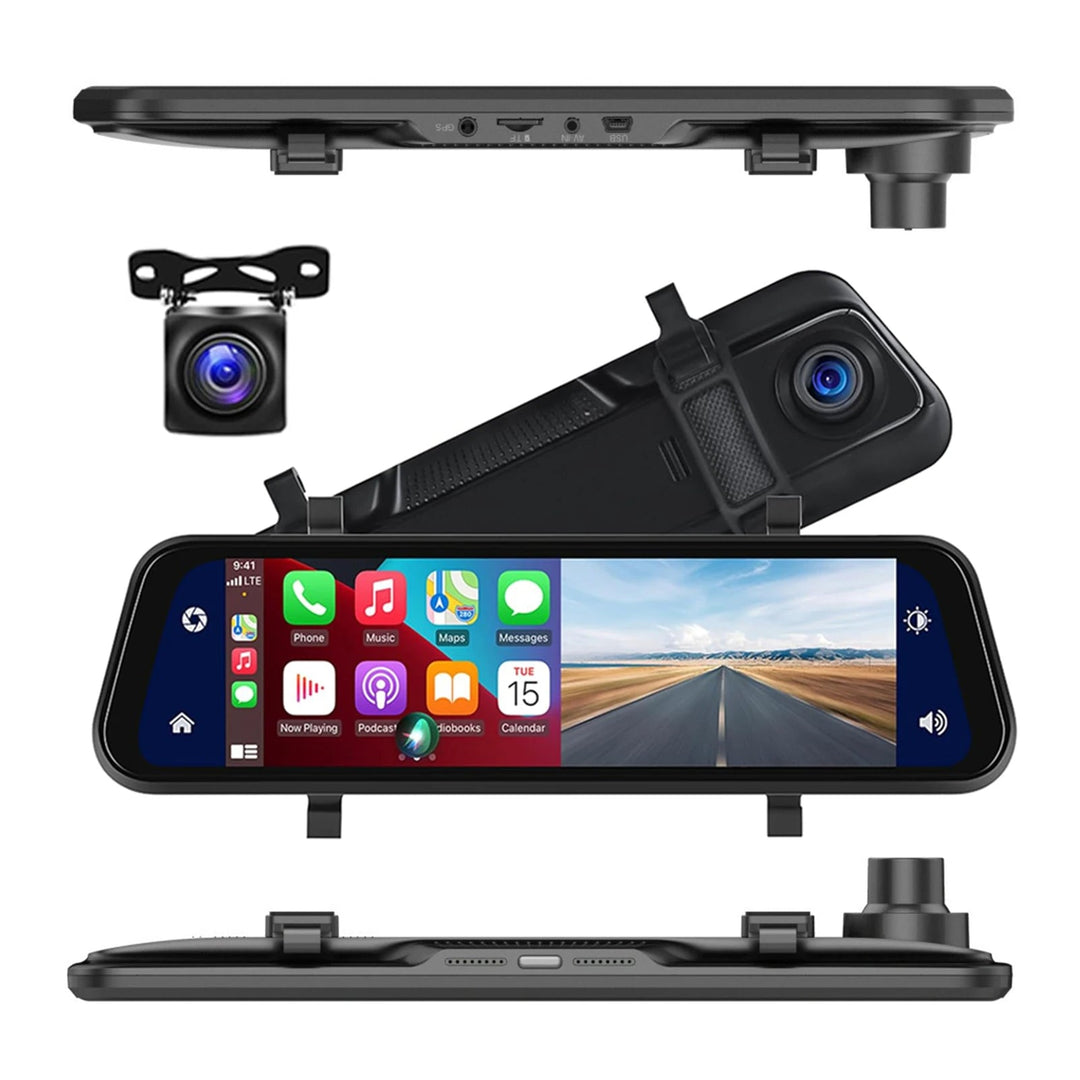 Car Dash Cam Mirror with Dual HD Recording GPS Tracking 9.66in