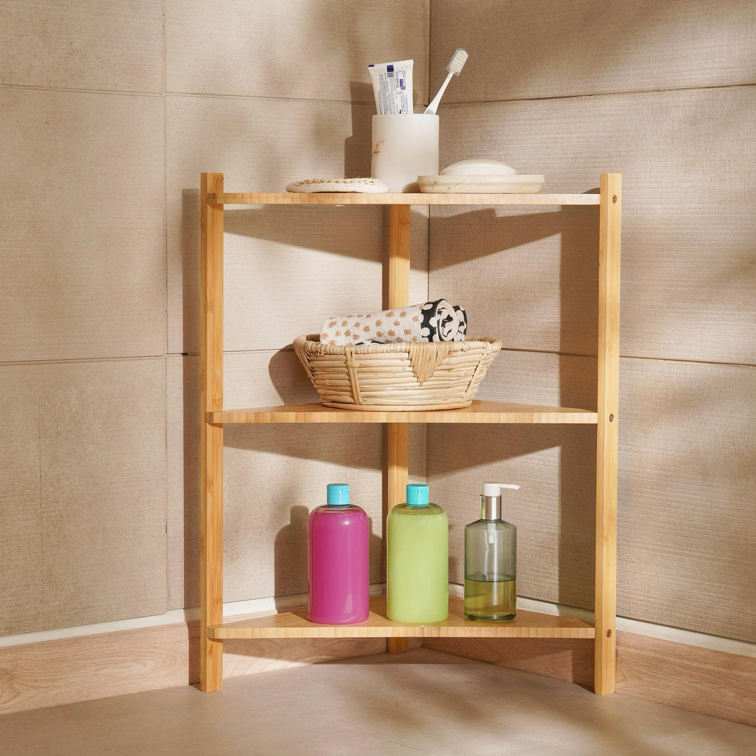 Bamboo Corner Shelf 3-Tier Space Saving Bathroom Organizer