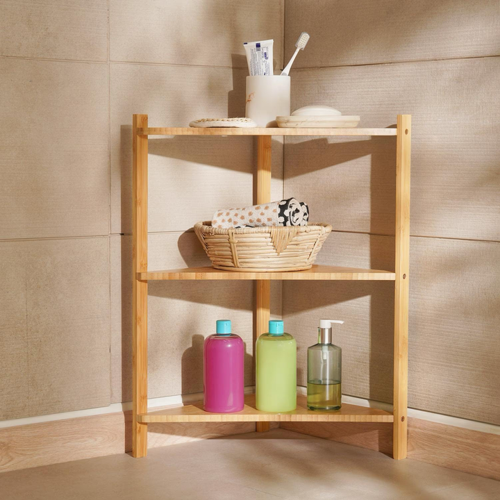 Bamboo Corner Shelf 3-Tier Space Saving Bathroom Organizer
