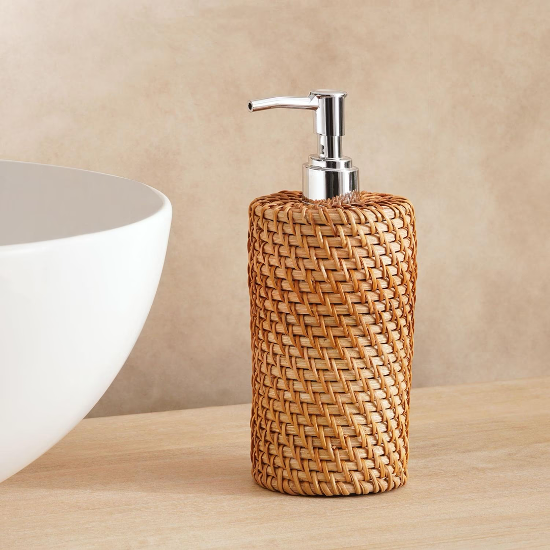 Rattan Soap Dispenser Refillable Natural Fiber