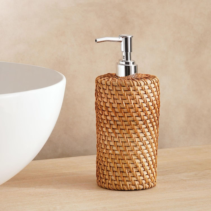 Rattan Soap Dispenser Refillable Natural Fiber
