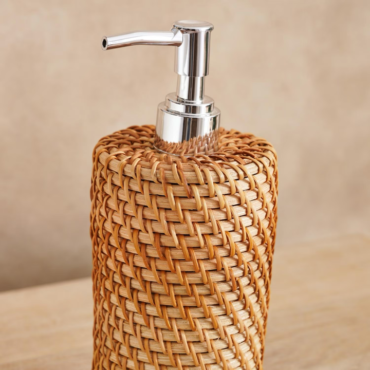 Rattan Soap Dispenser Refillable Natural Fiber
