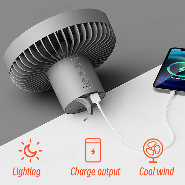 Portable Rechargeable Fan with LED and Built-In Power Bank