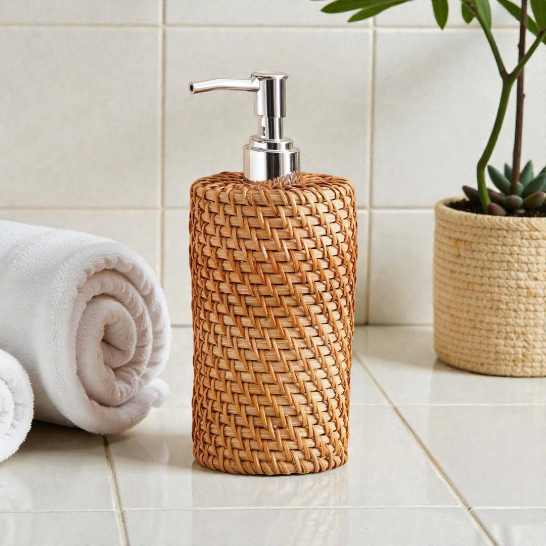 Rattan Soap Dispenser Refillable Natural Fiber - Lenila
