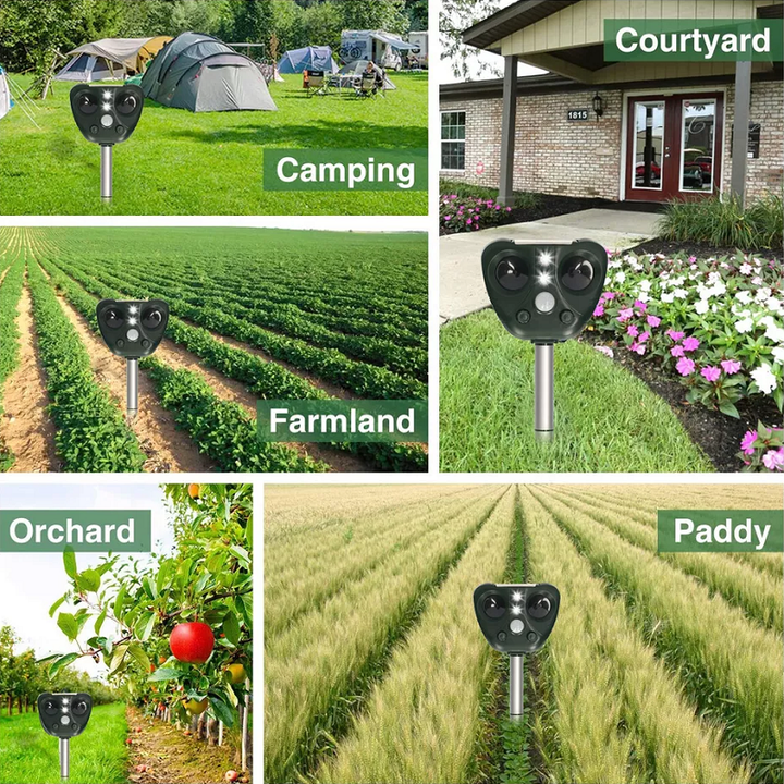 Solar Powered Ultrasonic Animal Repeller Waterproof IP44