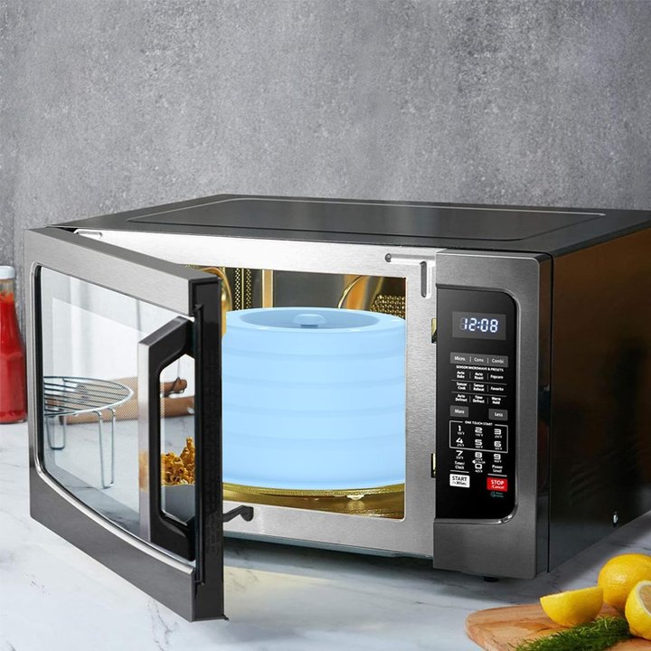 Collapsible Silicone Microwave Cover with Magnetic Storage and Steam