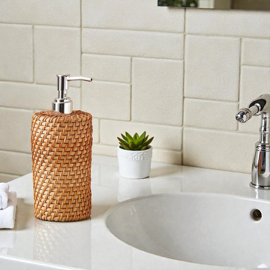 Rattan Soap Dispenser Refillable Natural Fiber