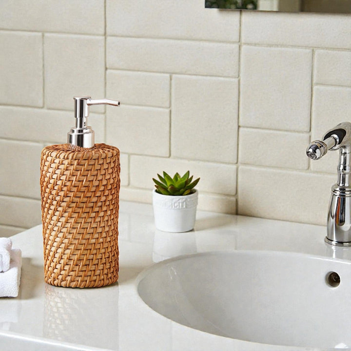 Rattan Soap Dispenser Refillable Natural Fiber