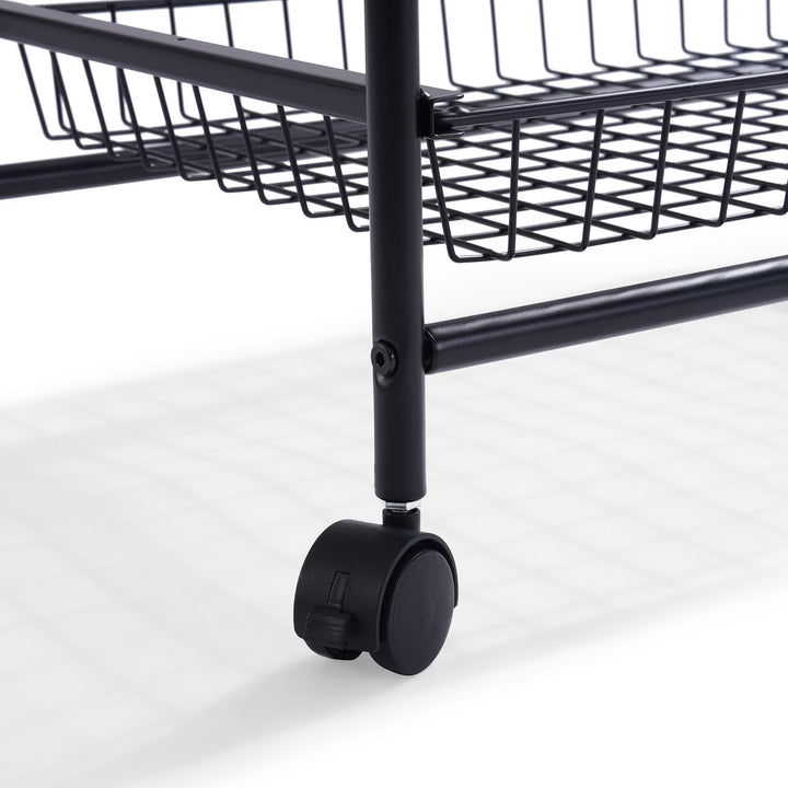 3 Tier Wooden Black Metal Kitchen Cart With Wheels