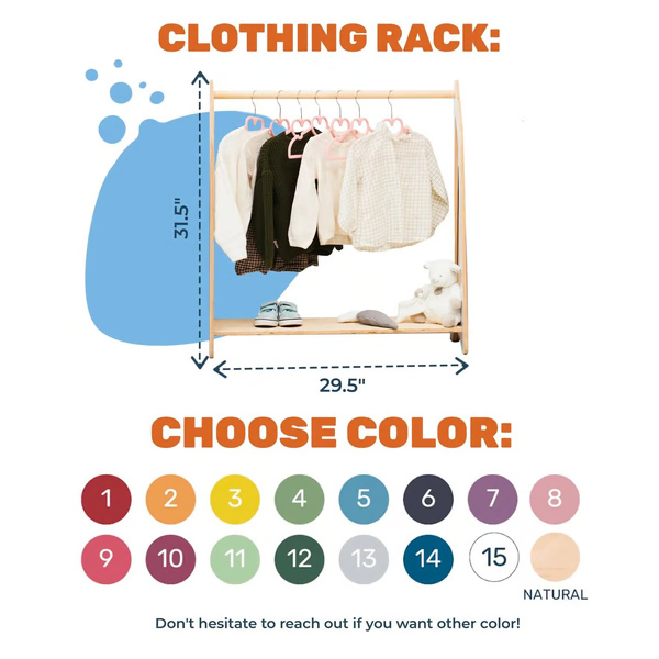 Toddler Wooden Clothing Rack Montessori Natural Style