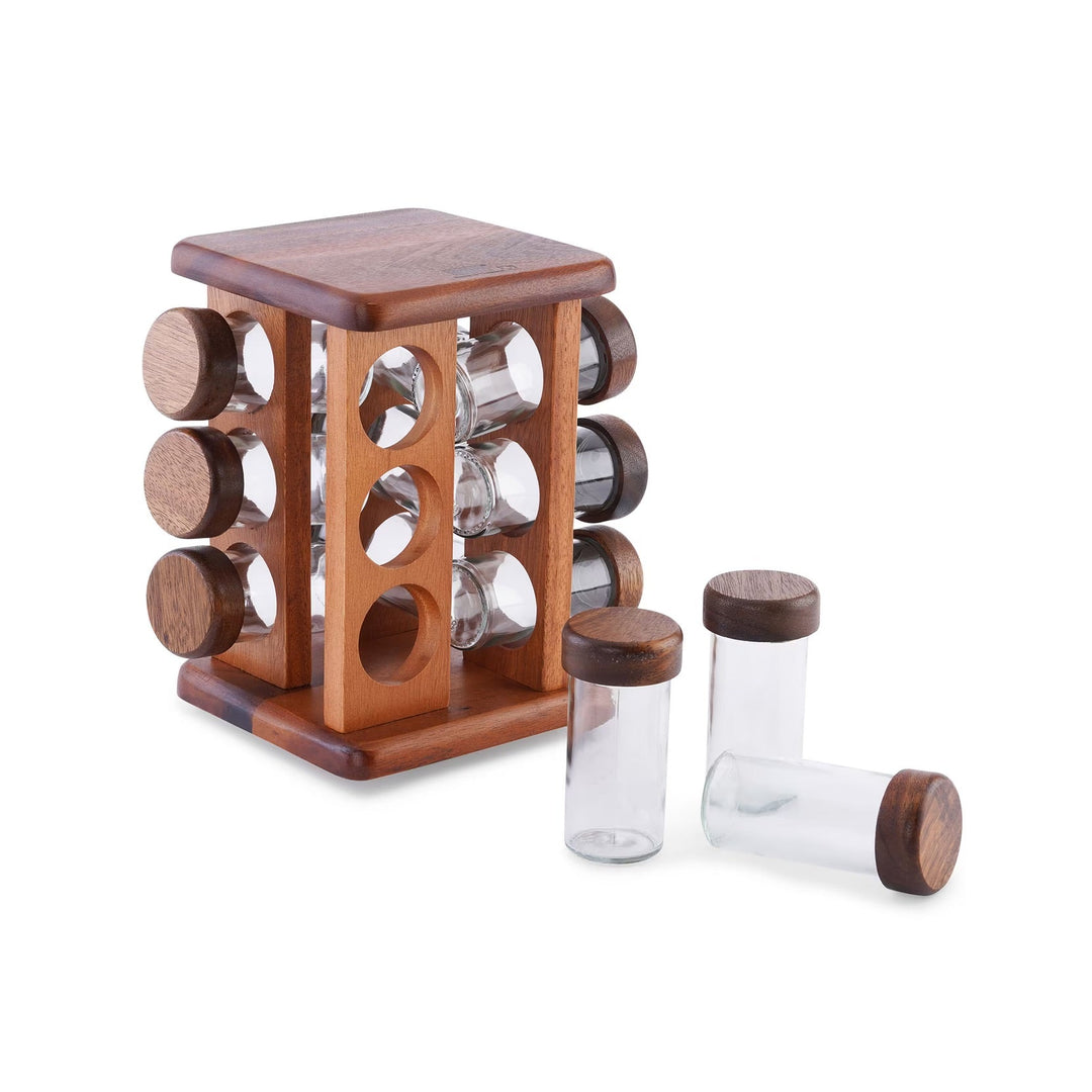 Rotating Spice Rack Glass Jars 12 Piece