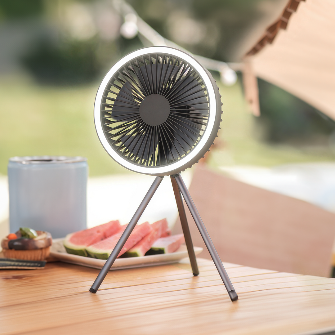 Portable Rechargeable Fan with LED and Built-In Power Bank