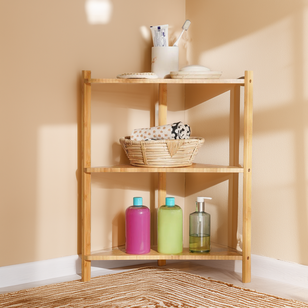 Bamboo Corner Shelf 3-Tier Space Saving Bathroom Organizer - Lenila