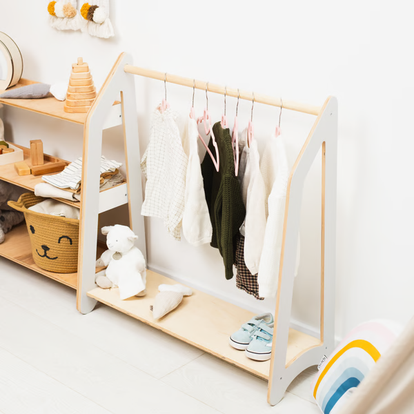 Toddler Wooden Clothing Rack Montessori Natural Style