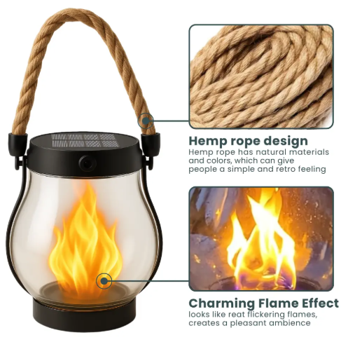 Solar Flame with Automatic Dusk Sensor Waterproof Flickering Effect