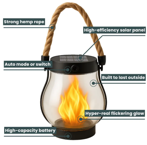 Solar Flame with Automatic Dusk Sensor Waterproof Flickering Effect