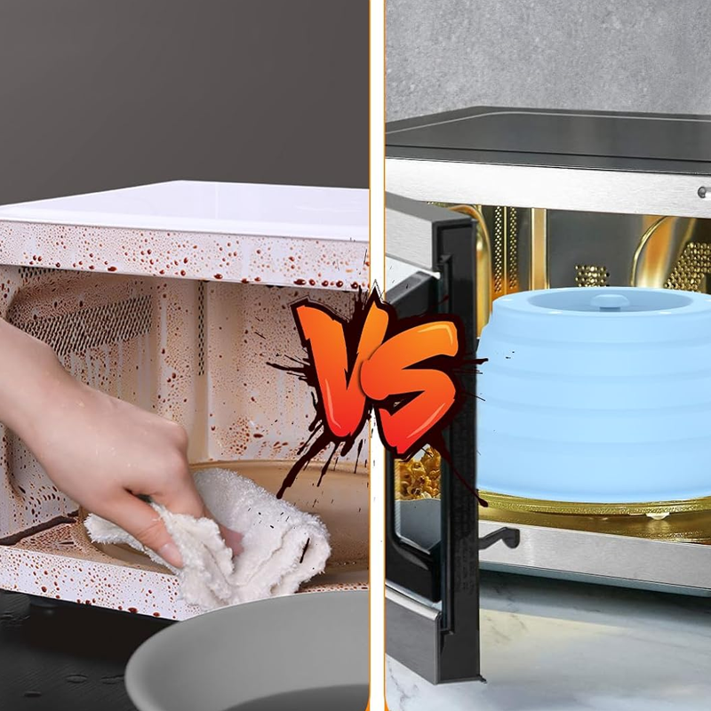 Collapsible Silicone Microwave Cover with Magnetic Storage and Steam