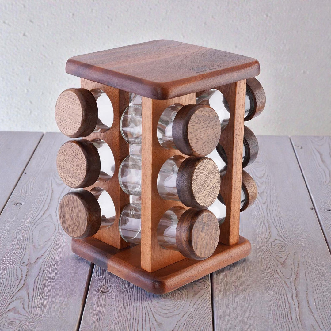Rotating Spice Rack Glass Jars 12 Piece - Lenila