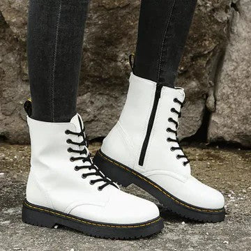 Womens Ankle Boots Lace-Up Side Zipper Low Block Heel