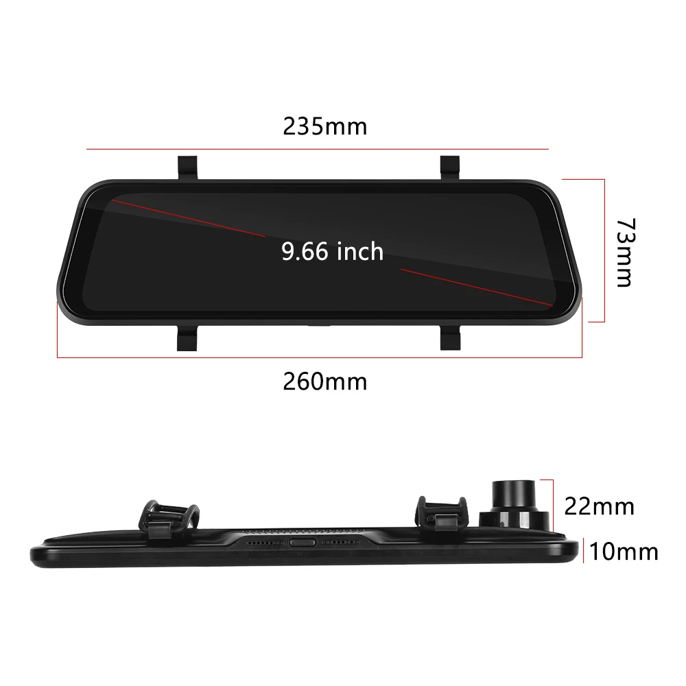 Car Dash Cam Mirror with Dual HD Recording GPS Tracking 9.66in