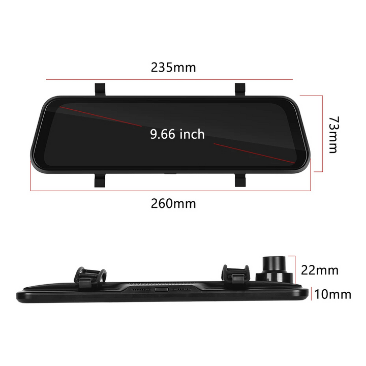Car Dash Cam Mirror with Dual HD Recording GPS Tracking 9.66in