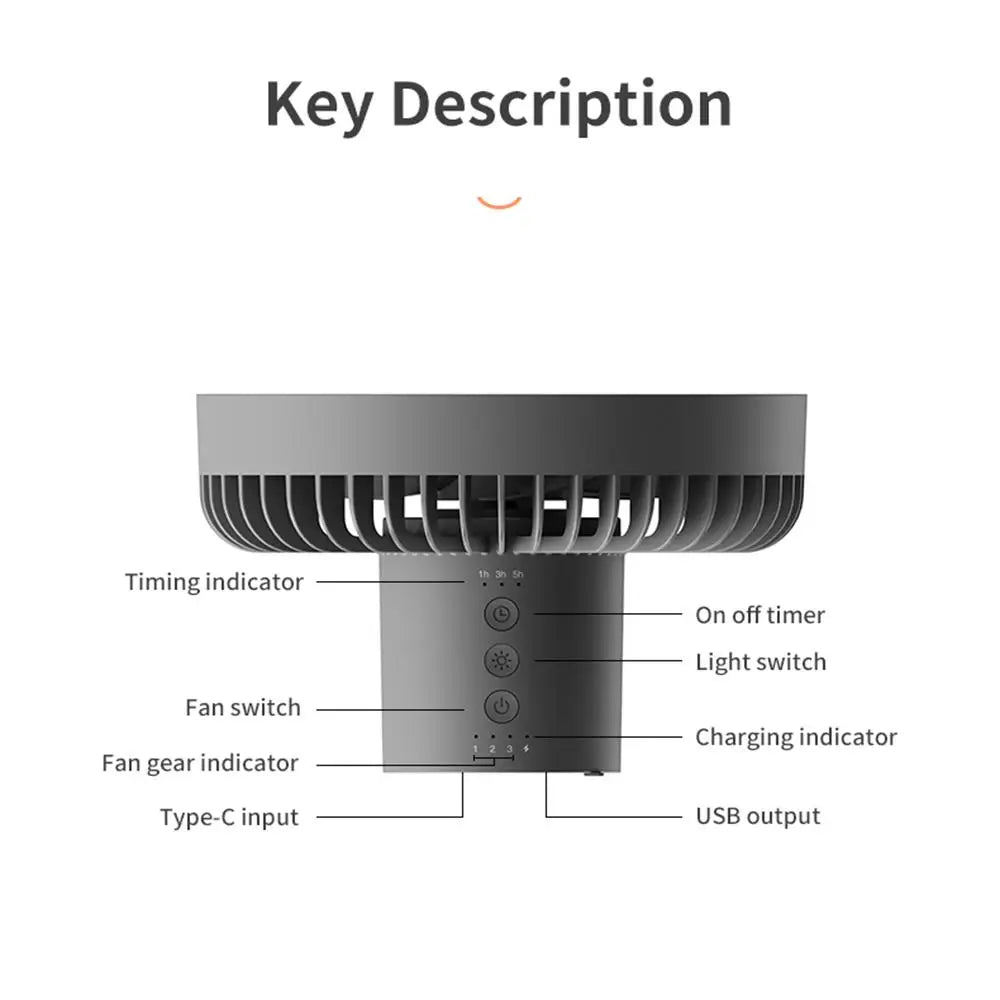 Portable Rechargeable Fan with LED and Built-In Power Bank