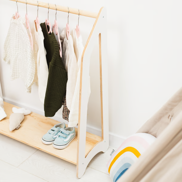 Toddler Wooden Clothing Rack Montessori Natural Style
