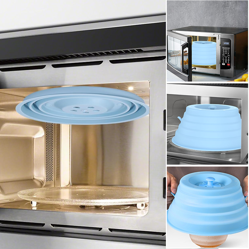 Collapsible Silicone Microwave Cover with Magnetic Storage and Steam