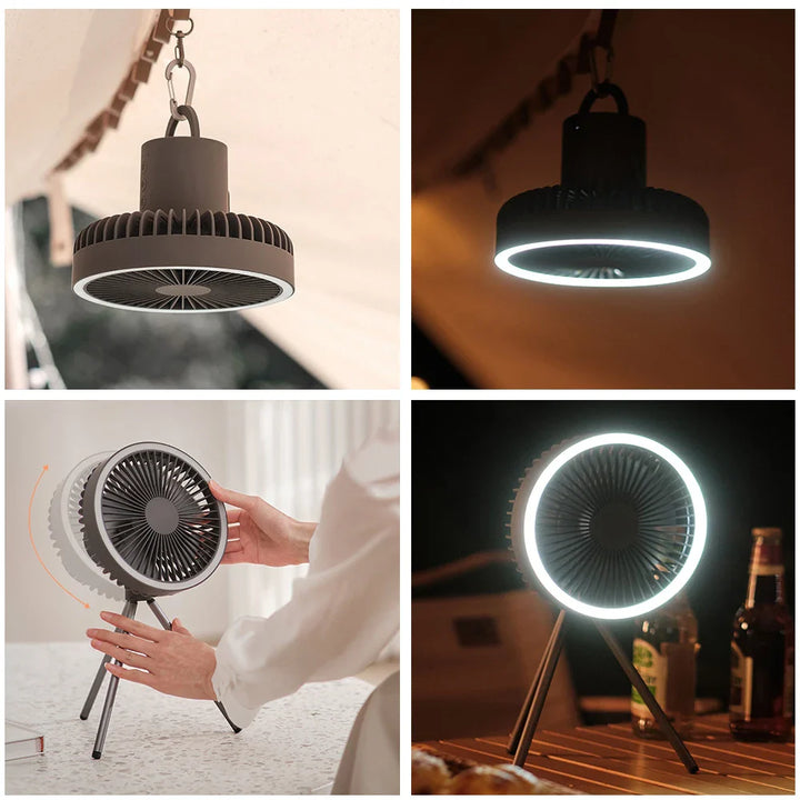 Portable Rechargeable Fan with LED and Built-In Power Bank