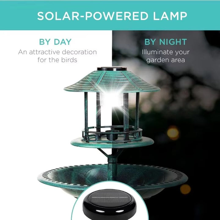 Outdoor Solar Bird Bath with Planter and LED Lamp on Stand