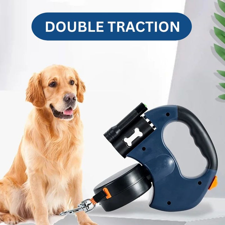 Retractable Dog Leash Dual 10ft Built-In Flashlight and Waste Bag