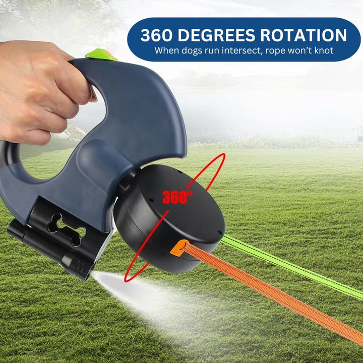 Retractable Dog Leash Dual 10ft Built-In Flashlight and Waste Bag