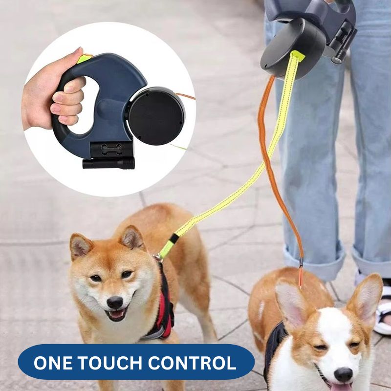 Retractable Dog Leash Dual 10ft Built-In Flashlight and Waste Bag