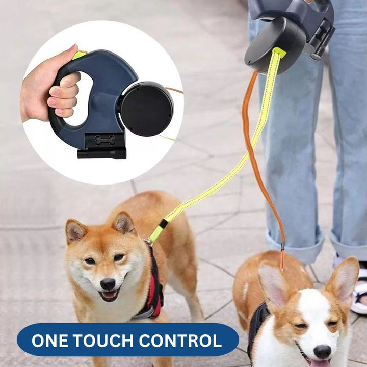 Retractable Dog Leash Dual 10ft Built-In Flashlight and Waste Bag