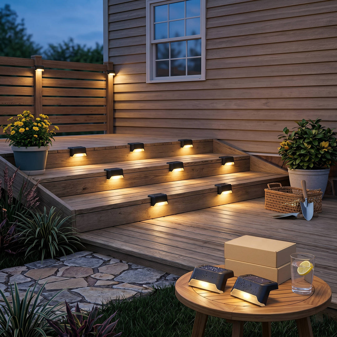 Outdoor Solar Deck Lights Waterproof LED Warm Step Lights