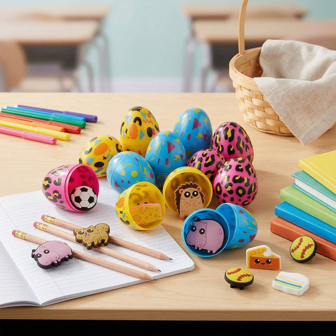 Kids Easter Egg Hunt Fillers Plastic Eggs with Pencil Charms - Lenila