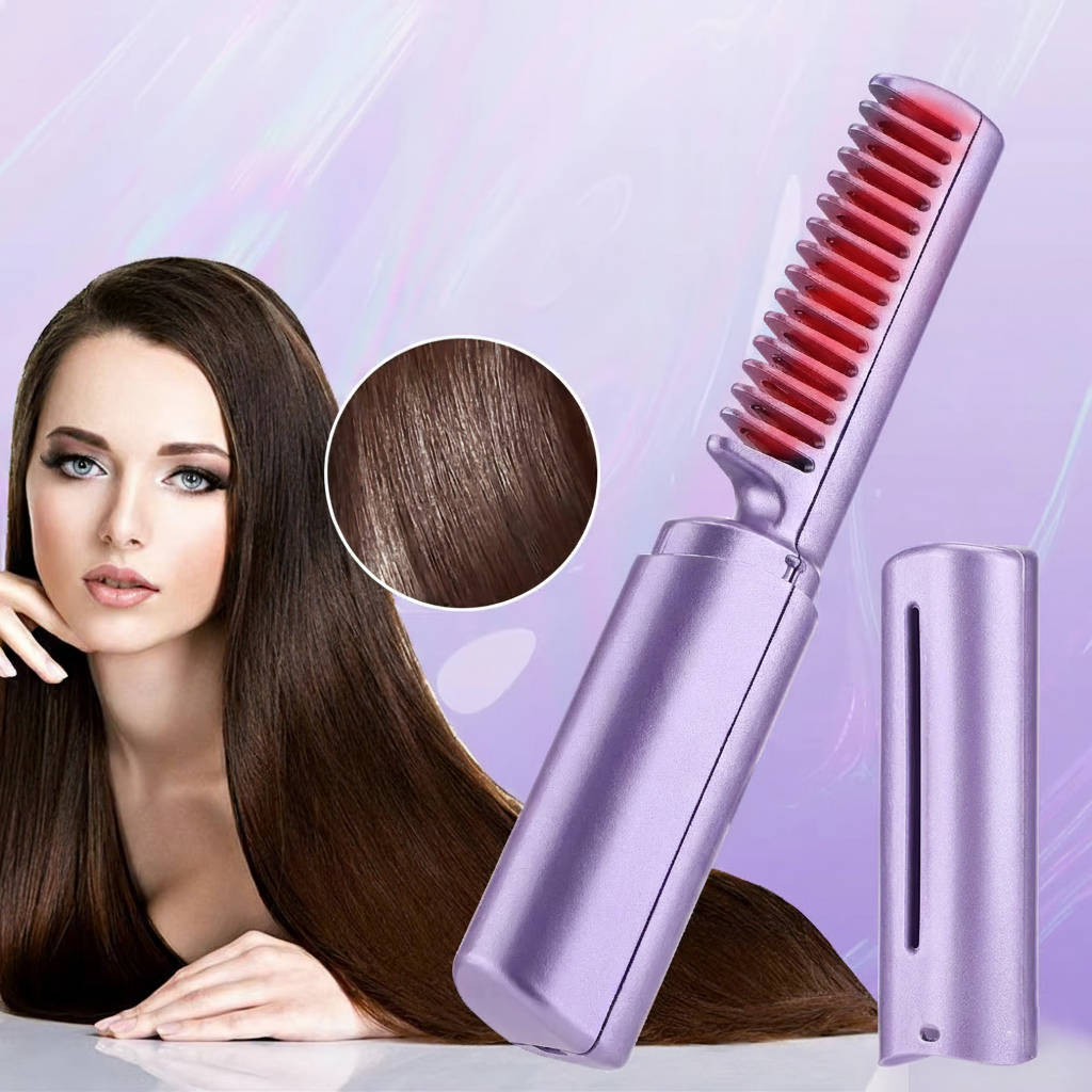 Portable Ceramic Hair Comb Cordless Straightening Brush Frizz Control - Lenila