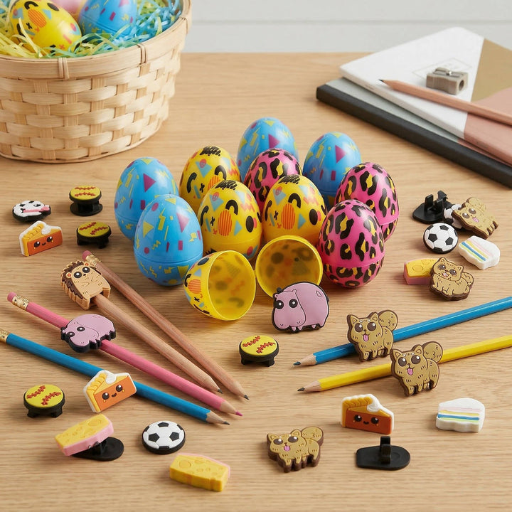 Kids Easter Egg Hunt Fillers Plastic Eggs with Pencil Charms