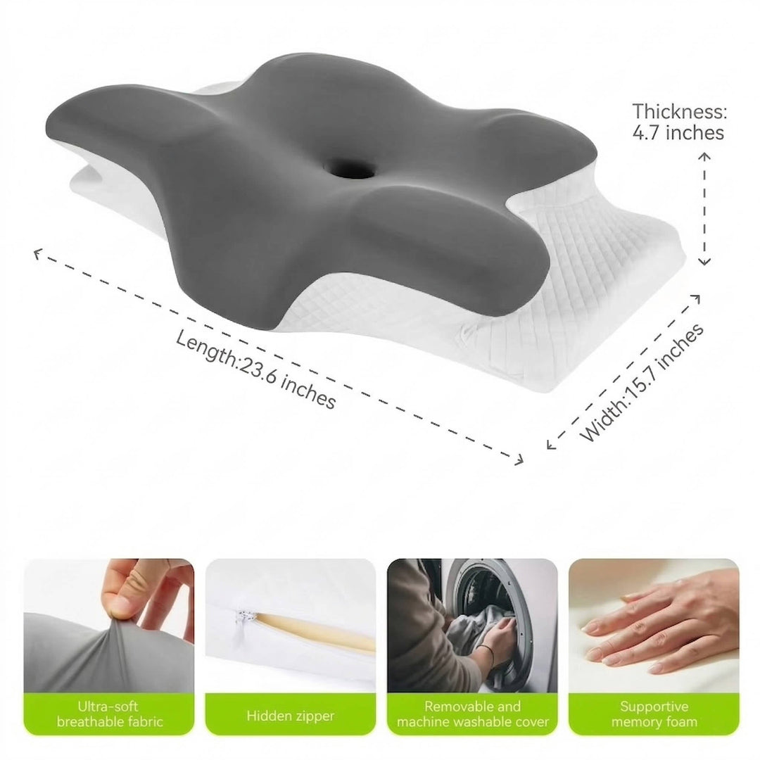 Ergonomic Memory Foam Neck Pillow with Cooling Ice Silk Case