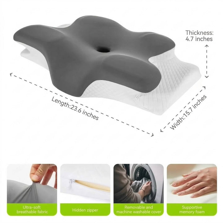 Ergonomic Memory Foam Neck Pillow with Cooling Ice Silk Case