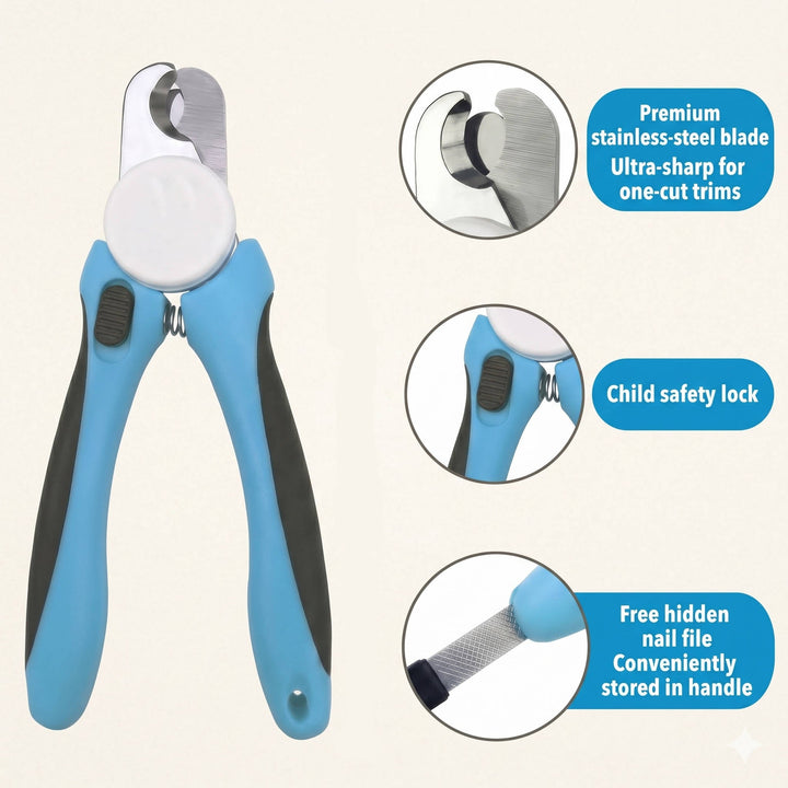 Pet Nail Clippers Stainless Steel Blades Non-Slip Handle with Safety