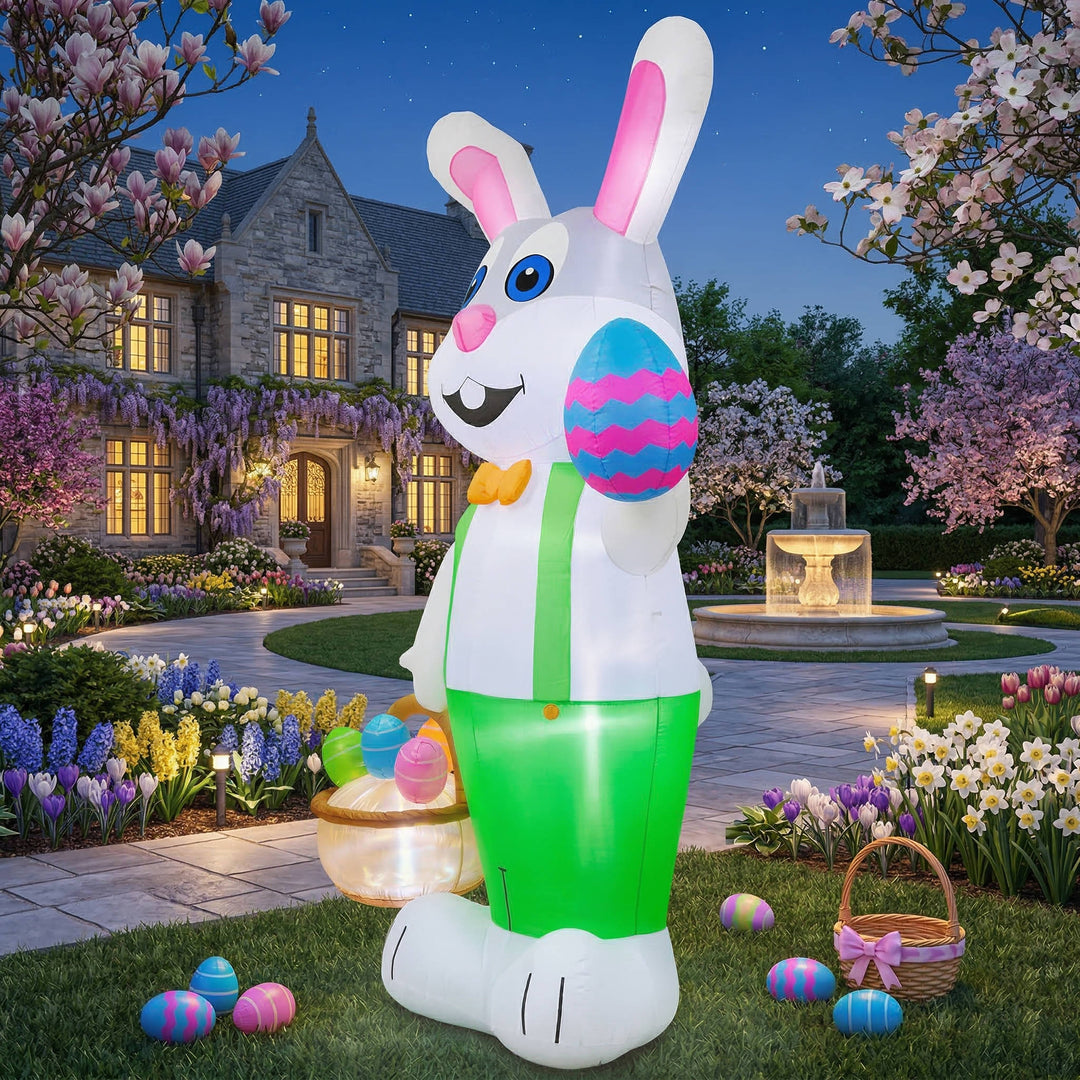 Outdoor Inflatable Easter Bunny Decoration Lighted Blow-Up Rabbit